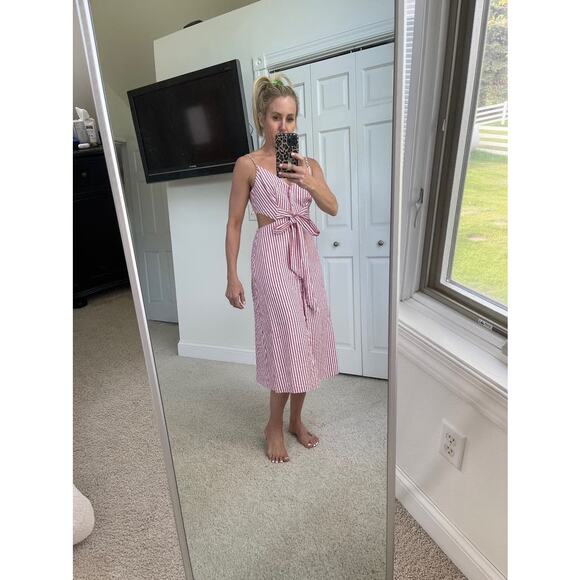 JASON WU Red White Stripe Shirtdress Tie Front Waist Cutouts Dress size 0 - Picture 14 of 15